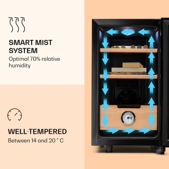 Klarstein El Presidente 23 Cigar Humidor w/ Hygrometer, Wood Shelves, LED - Picture 5 of 8